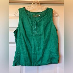 Jams World 100% Linen Green Sleeveless Top Button Front Size Large